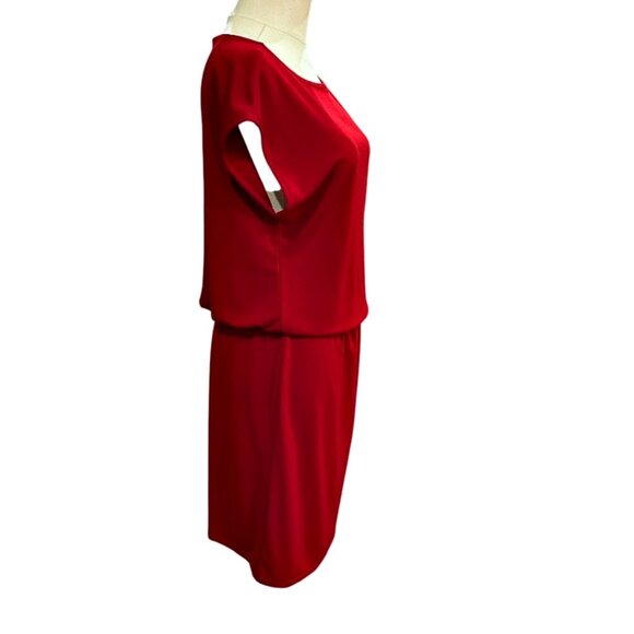 Talbots Petites Knit Dress MED PETITE Burgundy Stretch Elastic Waist Blouson - Picture 2 of 7